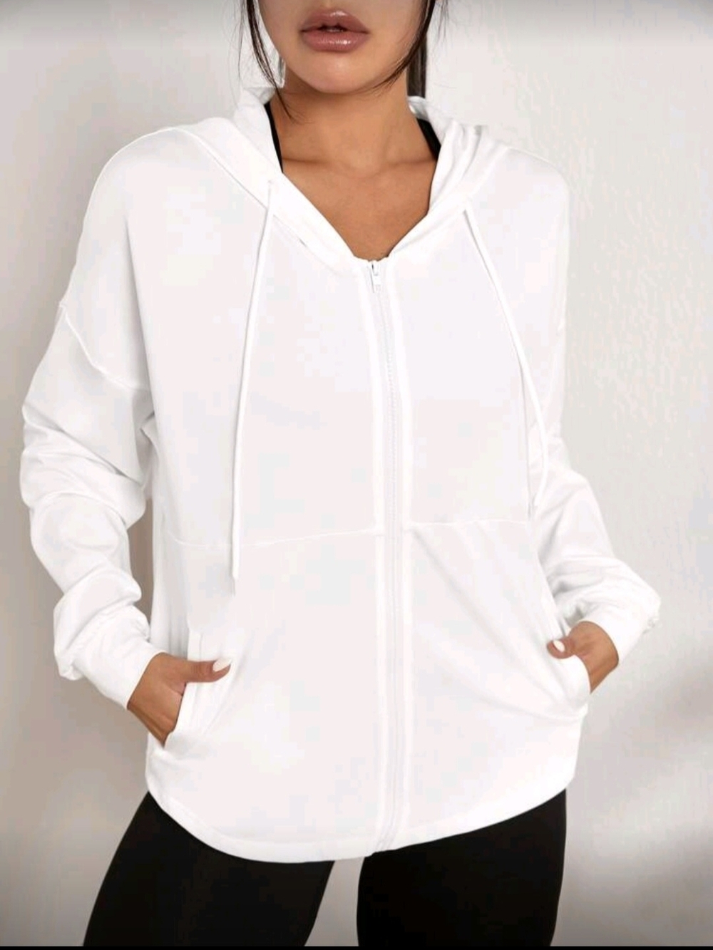 Women’s White Zip-Up Hoodie Sports Jacket